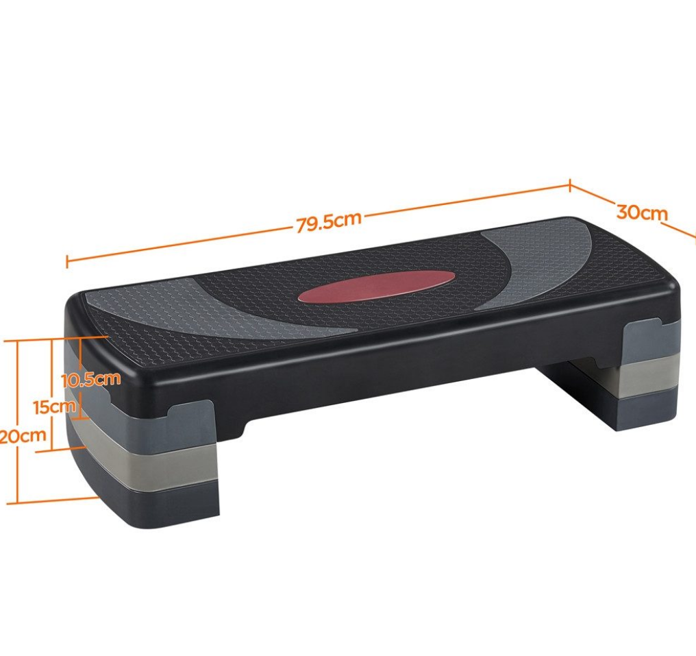 Yaheetech Verstellbarer Step-Up - 79,5 x 30 x 10,5-20 cm - Schwarz mit Grau - Fitness Stepper mit 3 Höhen