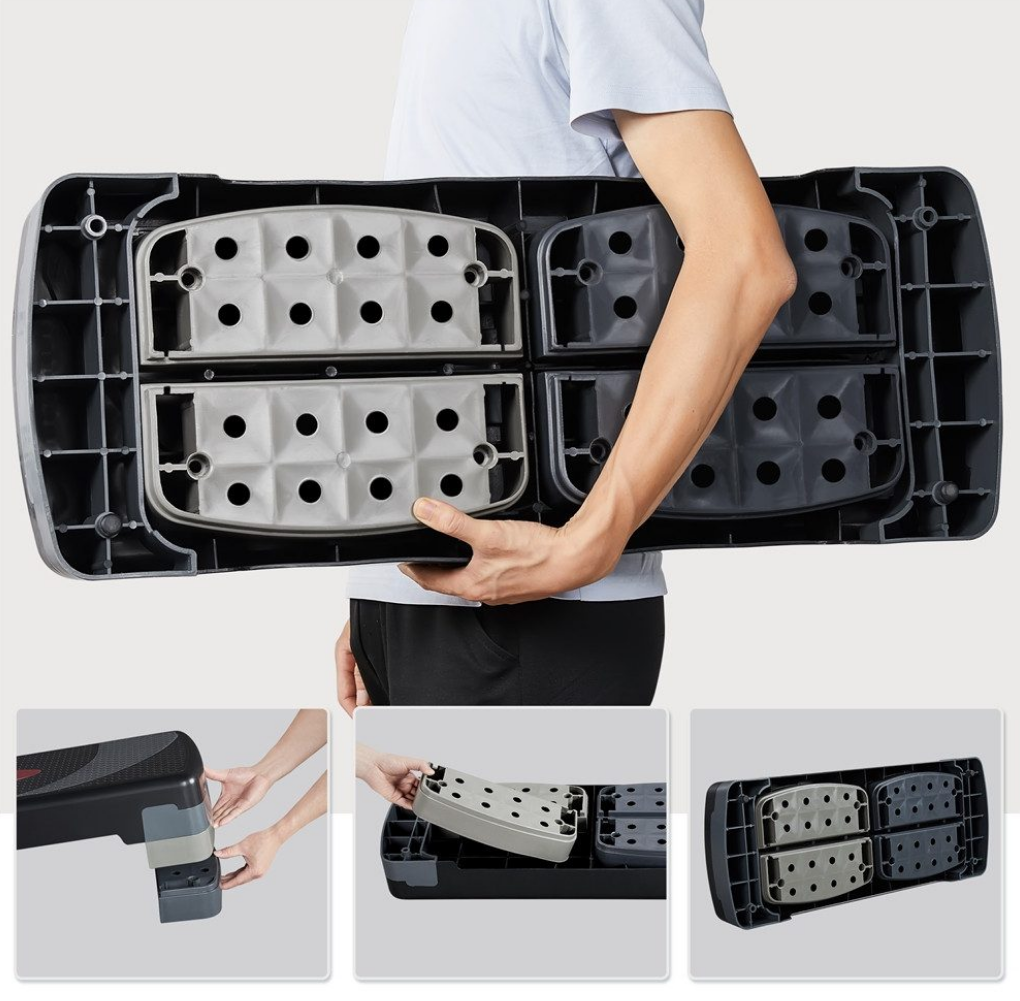 Yaheetech Verstellbarer Step-Up - 79,5 x 30 x 10,5-20 cm - Schwarz mit Grau - Fitness Stepper mit 3 Höhen