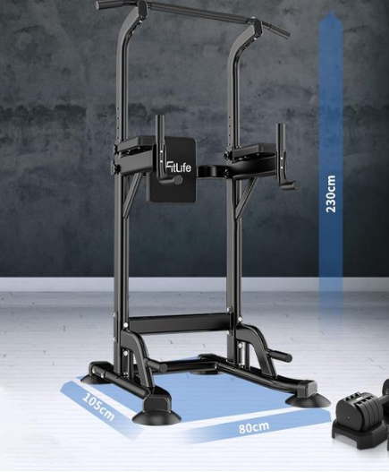 DH FitLife Multifunktions-Dipstation - 10 Positionen einstellbar - Schwarz - Stahl - Max. 150 kg
