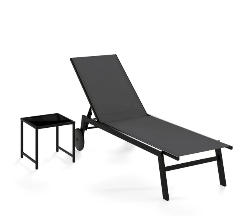 Coast Lounger Garden Set - Verstellbare Rückenlehne - Inklusive Beistelltisch - Wetterfest - Zusammenklappbar - Grau
