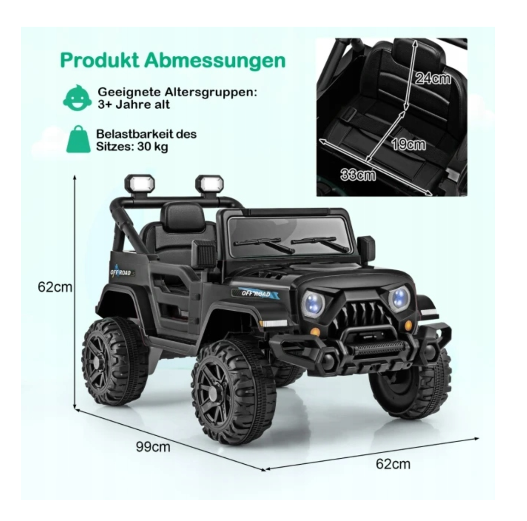 Coast Elektro-Kinderauto Schwarz - SUV mit Fernbedienung und LED-Lichtern - 99 x 62 x 62 cm