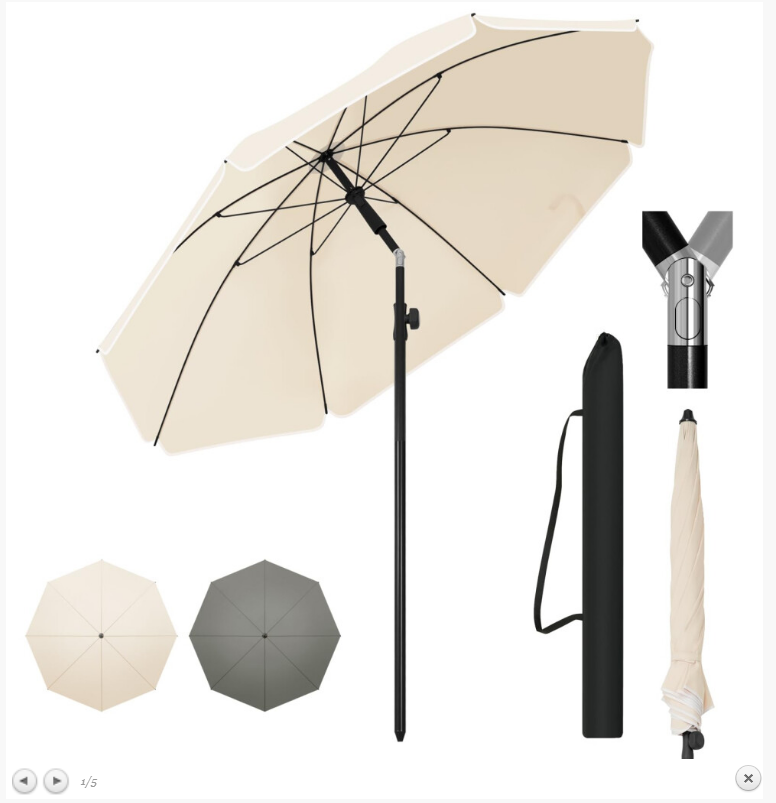 WOLTU GSS0001be02 - Sonnenschirm rund 155 cm - Beige - Neigbar 45 Grad und in der Höhe verstellbar