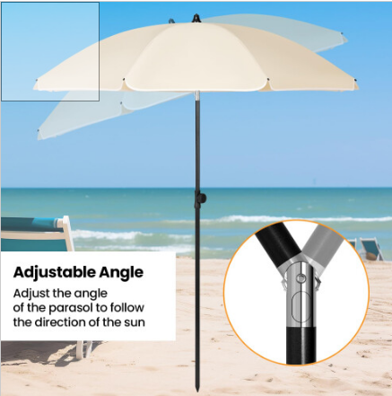 WOLTU GSS0001be02 - Sonnenschirm rund 155 cm - Beige - Neigbar 45 Grad und in der Höhe verstellbar