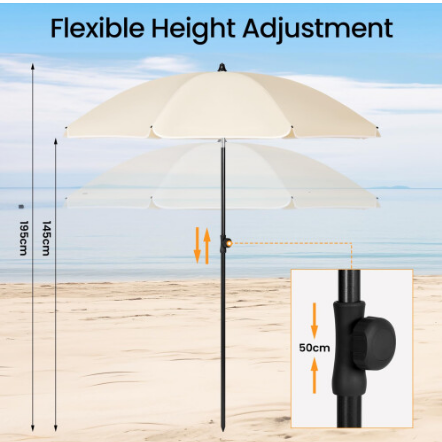 WOLTU GSS0001be02 - Sonnenschirm rund 155 cm - Beige - Neigbar 45 Grad und in der Höhe verstellbar