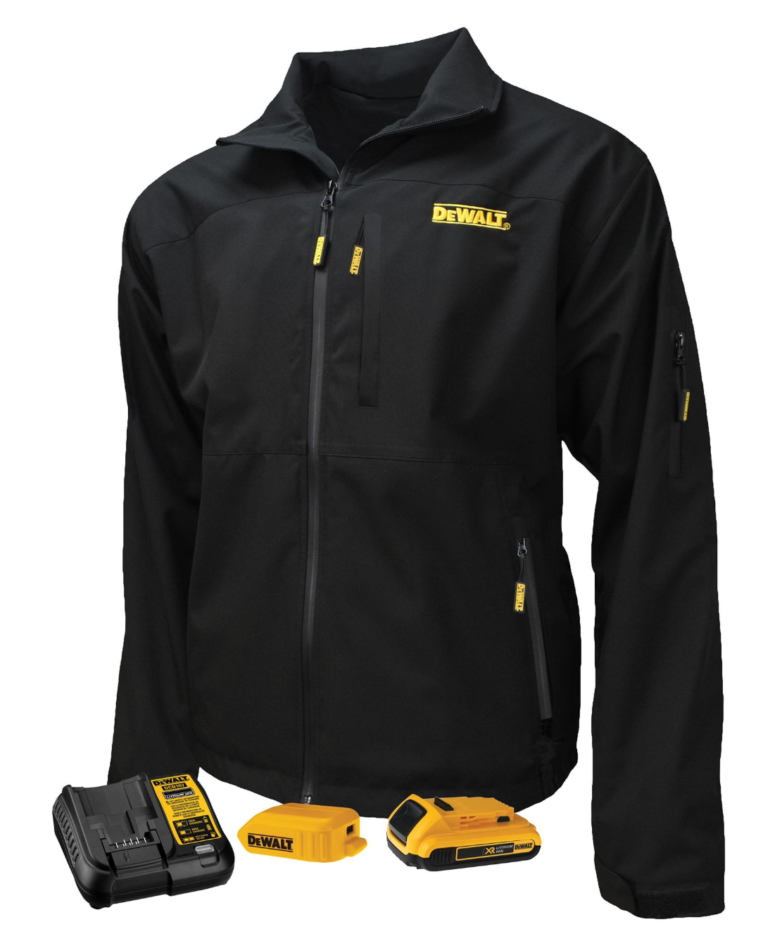 DeWalt Softshell-Heizjacke – mit Akku, Ladegerät und Adapter – Schwarz – Größe M