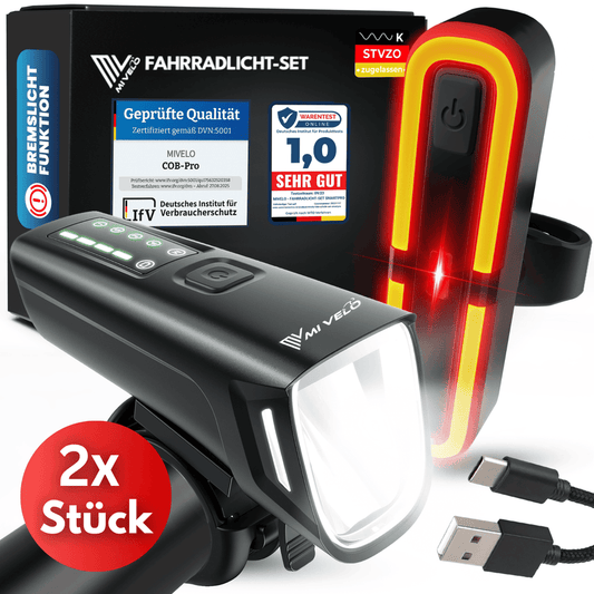 Smart-Ultimate Fahrradlicht-Set - LED - 100 Lux - Bremslicht - USB - Schwarz