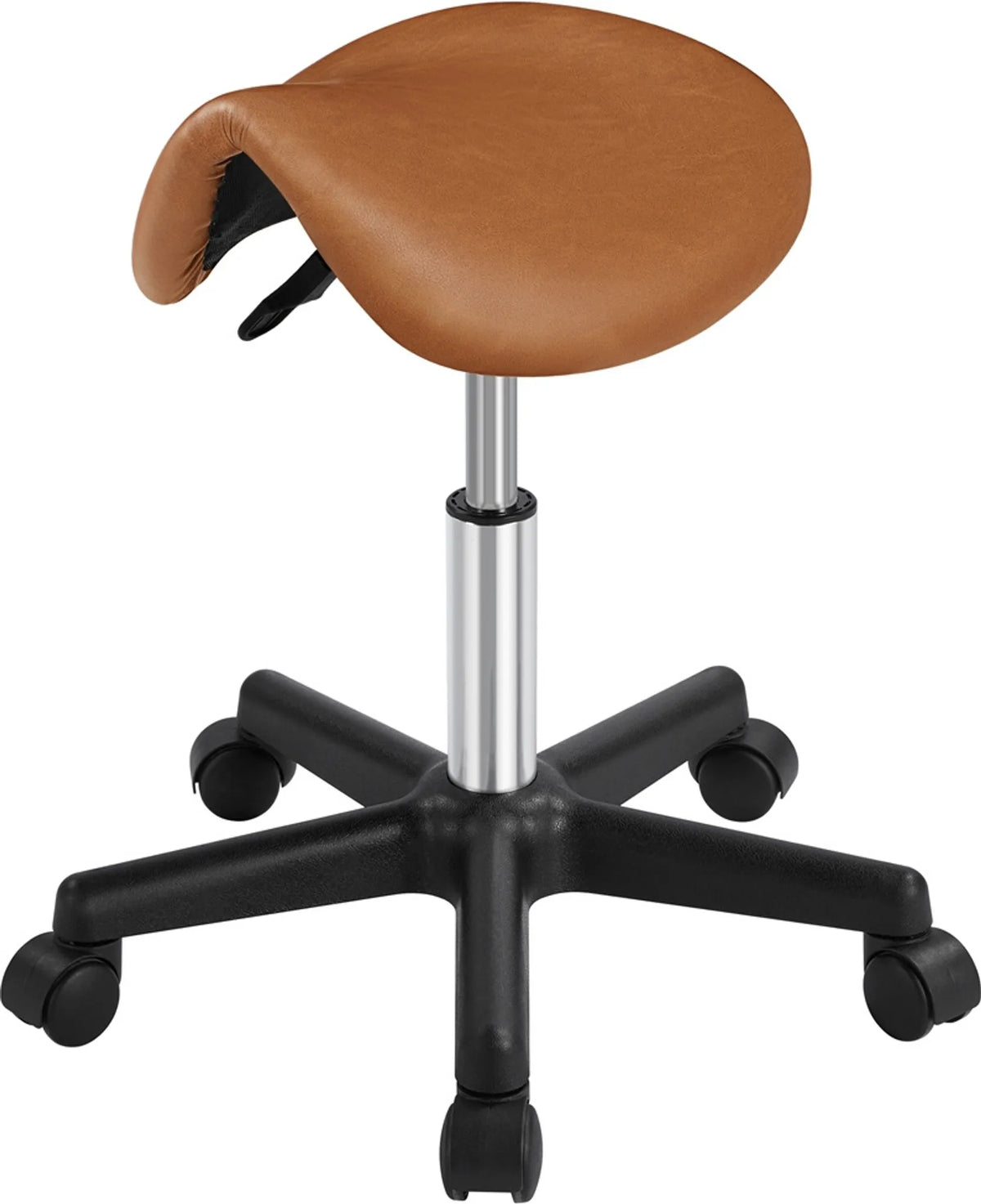 Yaheetech Saddle Stool Ergonomisch - Ausgestattet mit höhenverstellbarem SGS Gaslift und 360° drehbaren Nylonrädern und verchromtem Fuß - Für Friseursalon und Praxis - Retro Braunes PU Kunstleder und Metall - 50 x 50 x 45,5-60 cm