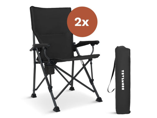 Trvlmore Campingstuhl Ergonomisch - Schwarz - Verstellbare Rückenlehne 100 cm - Kapazität 120 kg