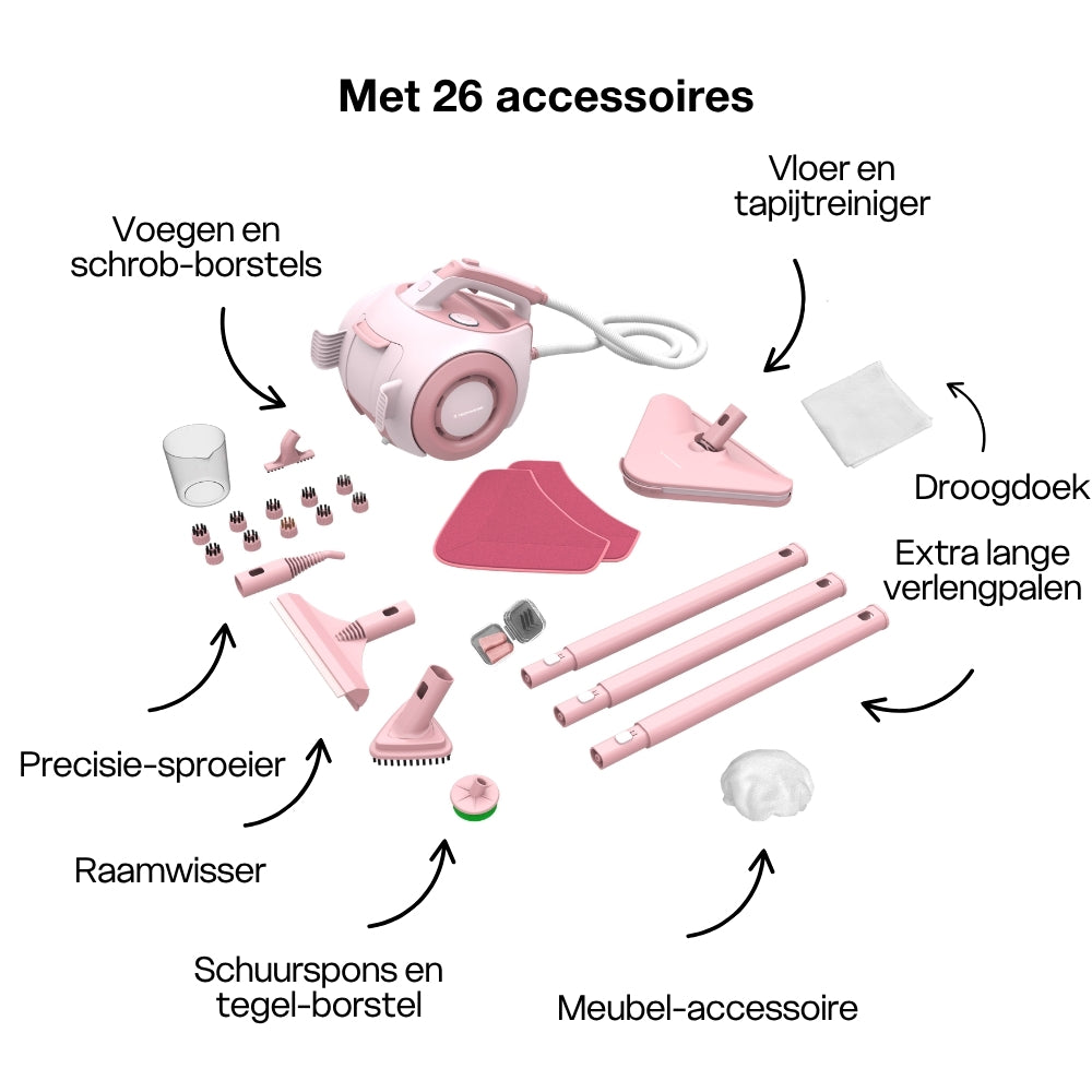 TS2 Dampfreiniger Pink Limited Edition - 1800W Dampfreiniger mit 26 Zubehörteilen - 40 x 30,5 x 29 cm
