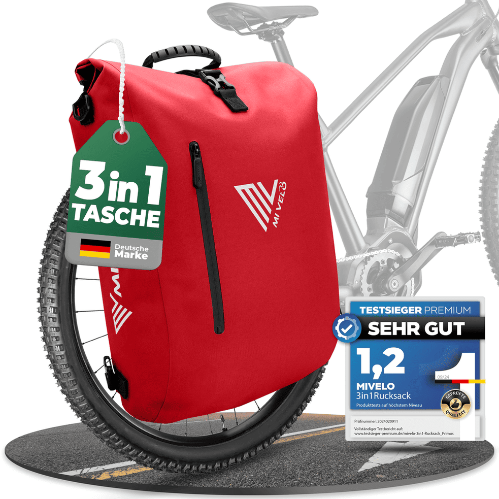 Mivelo PRIMUS - Wasserdichte 3-in-1-Tasche - Mit Laptopfach - 20 L - Rot