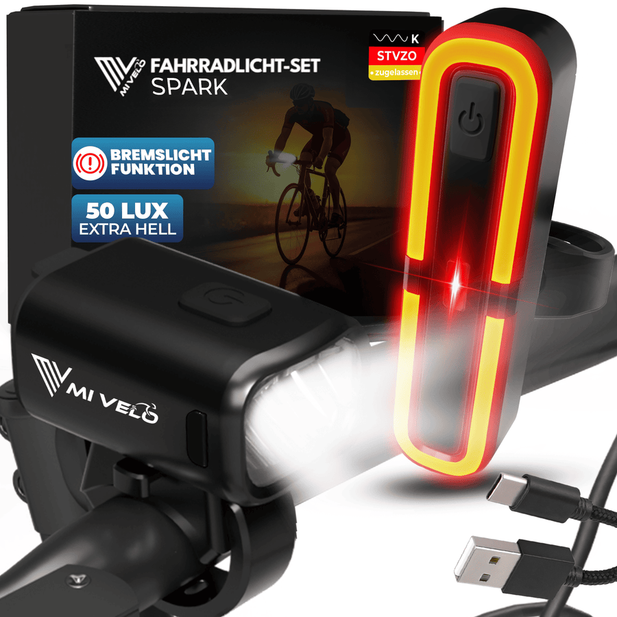 MiVelo Mv-spark Fahrradlichtset - StVZO - USB C wiederaufladbar - IPX5 wasserdicht - Spark Ultimate