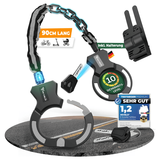 MIVELO Handschellenschloss für E-Scooter & Fahrräder - 30 x 5 x 2 cm - Schwarz