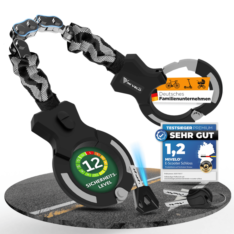 MIVELO Fahrradschloss - Gehärteter Stahl - Inkl. LED Schlüssel - 90 cm - Schwarz