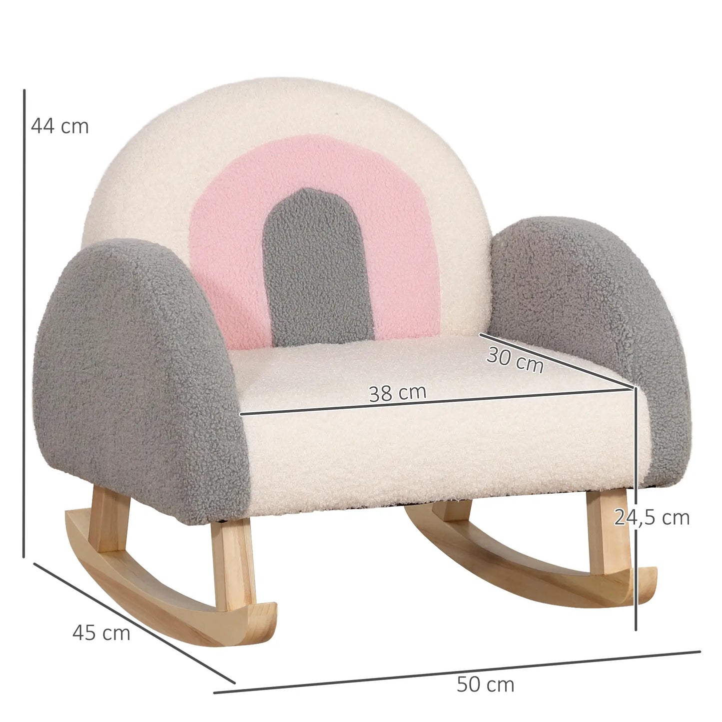 HOMCOM Kinderschaukelstuhl - Grau - 50 x 45 x 44 cm - Bequemer Stuhl mit weicher Polsterung und stabilem Holzrahmen