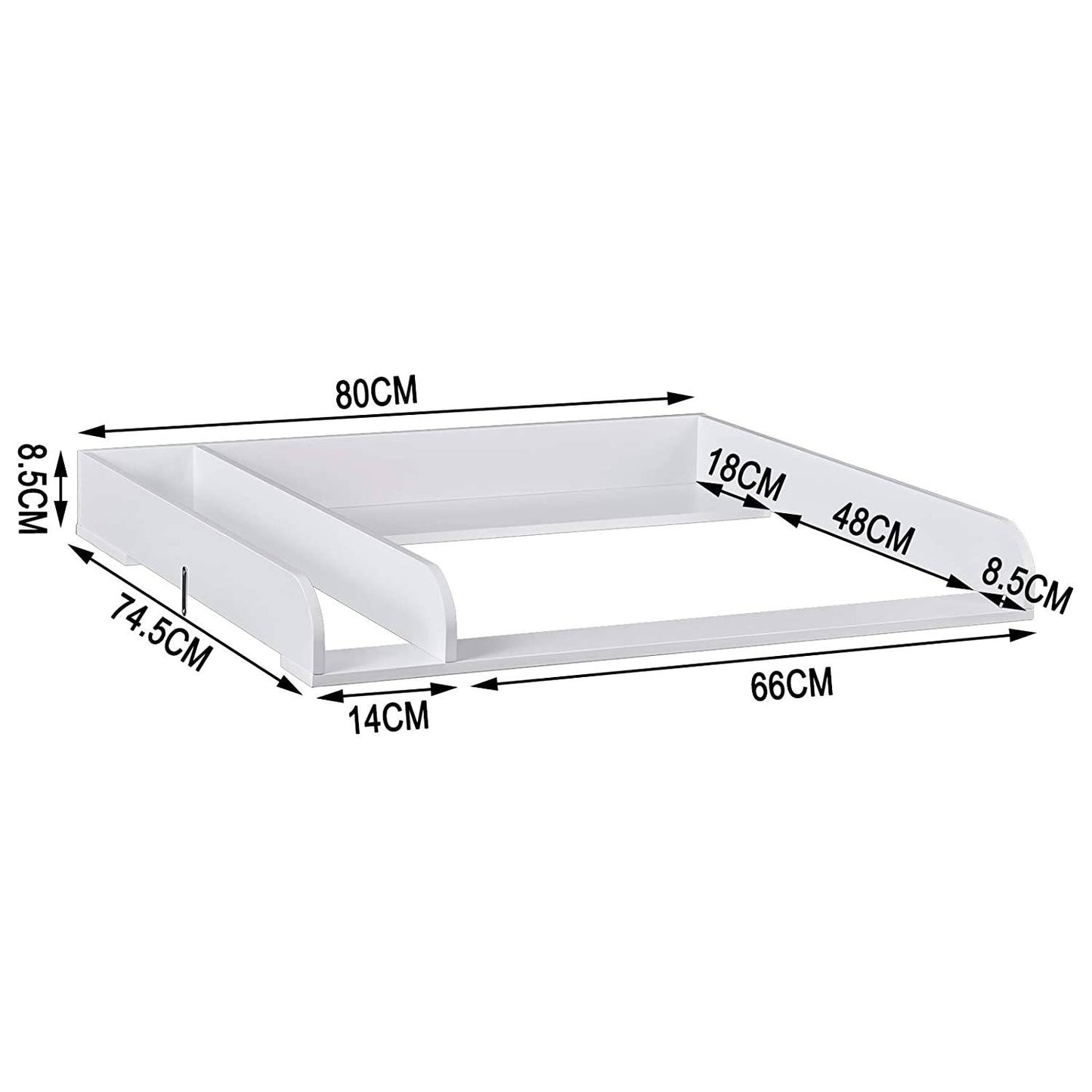 Woltu Wickelaufsatz für Kommode – Weiß – MDF – 80 x 74,5 x 8,5 cm