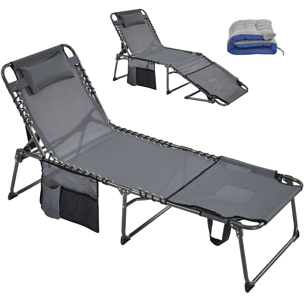 Yaheetech Faltbare Bräunungsliege mit Gesichtsöffnung und dickem Kissen - Grau/Schwarz - 190 x 67 x 36 cm