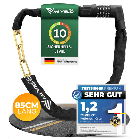 MIVELO Fahrradkette - Mit Zahlenschloss - 85 cm - Robuster gehärteter Stahl - Schützendes Nylon - Schwarz