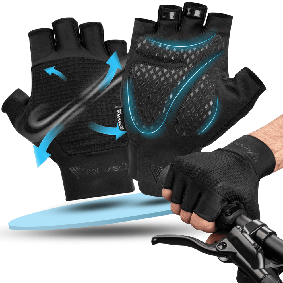 MIVELO Gepolsterte Radhandschuhe - Sommermodell - Atmungsaktiv und fingerlos - Starker Grip - Schwarz - Größe XL