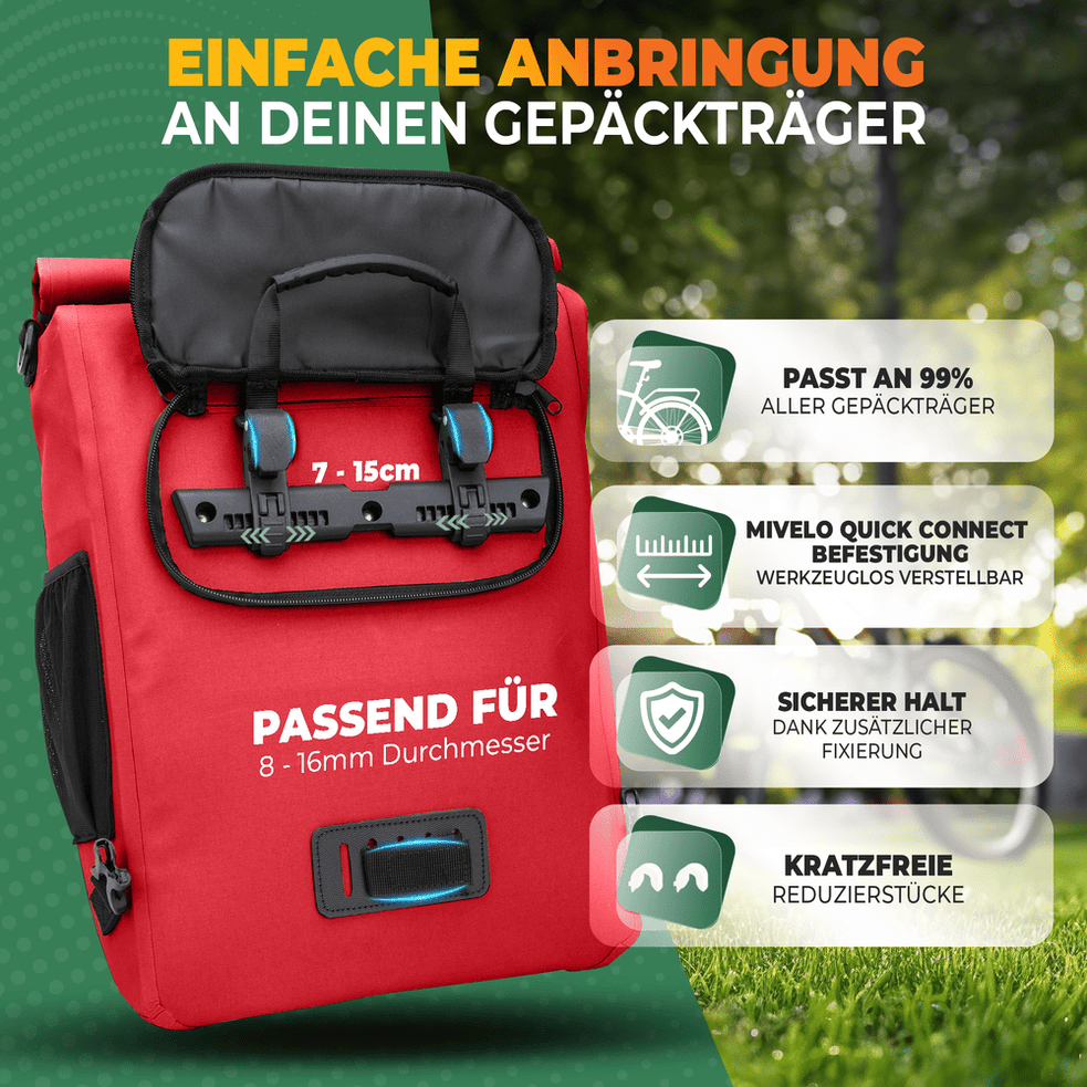 Mivelo PRIMUS - Wasserdichte 3-in-1-Tasche - Mit Laptopfach - 20 L - Rot