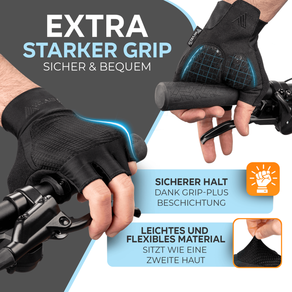 MIVELO Gepolsterte Radhandschuhe - Sommermodell - Atmungsaktiv und fingerlos - Starker Grip - Schwarz - Größe XL