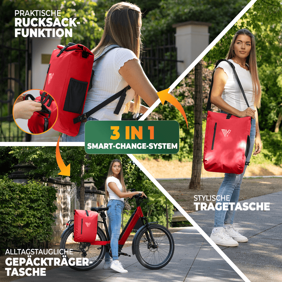 Mivelo PRIMUS - Wasserdichte 3-in-1-Tasche - Mit Laptopfach - 20 L - Rot