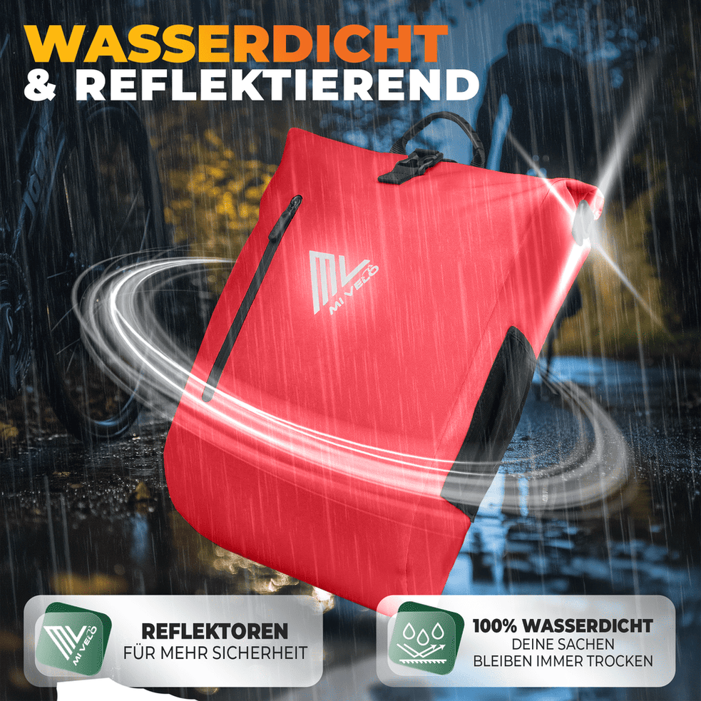 Mivelo PRIMUS - Wasserdichte 3-in-1-Tasche - Mit Laptopfach - 20 L - Rot