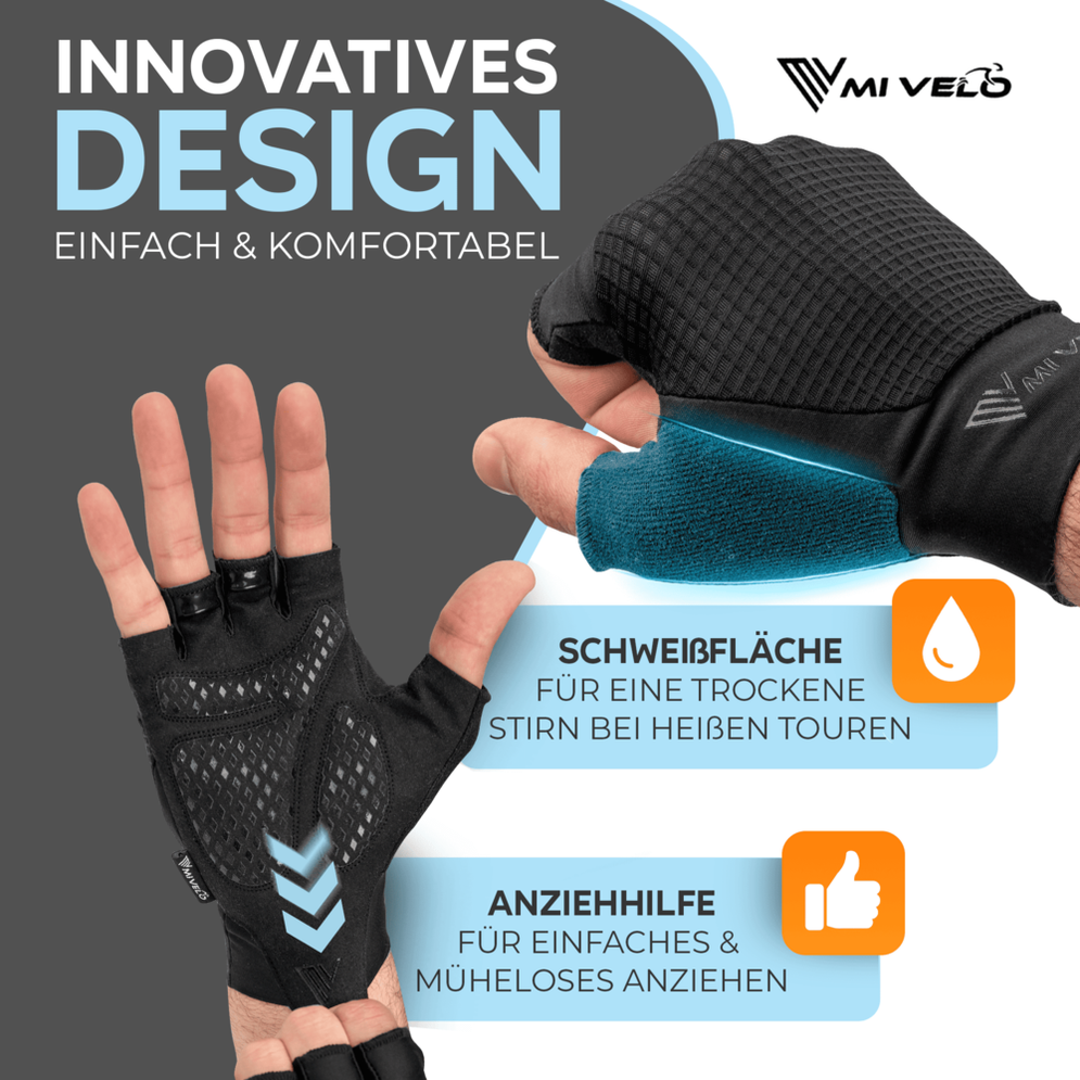 MIVELO Gepolsterte Radhandschuhe - Sommermodell - Atmungsaktiv und fingerlos - Starker Grip - Schwarz - Größe XL