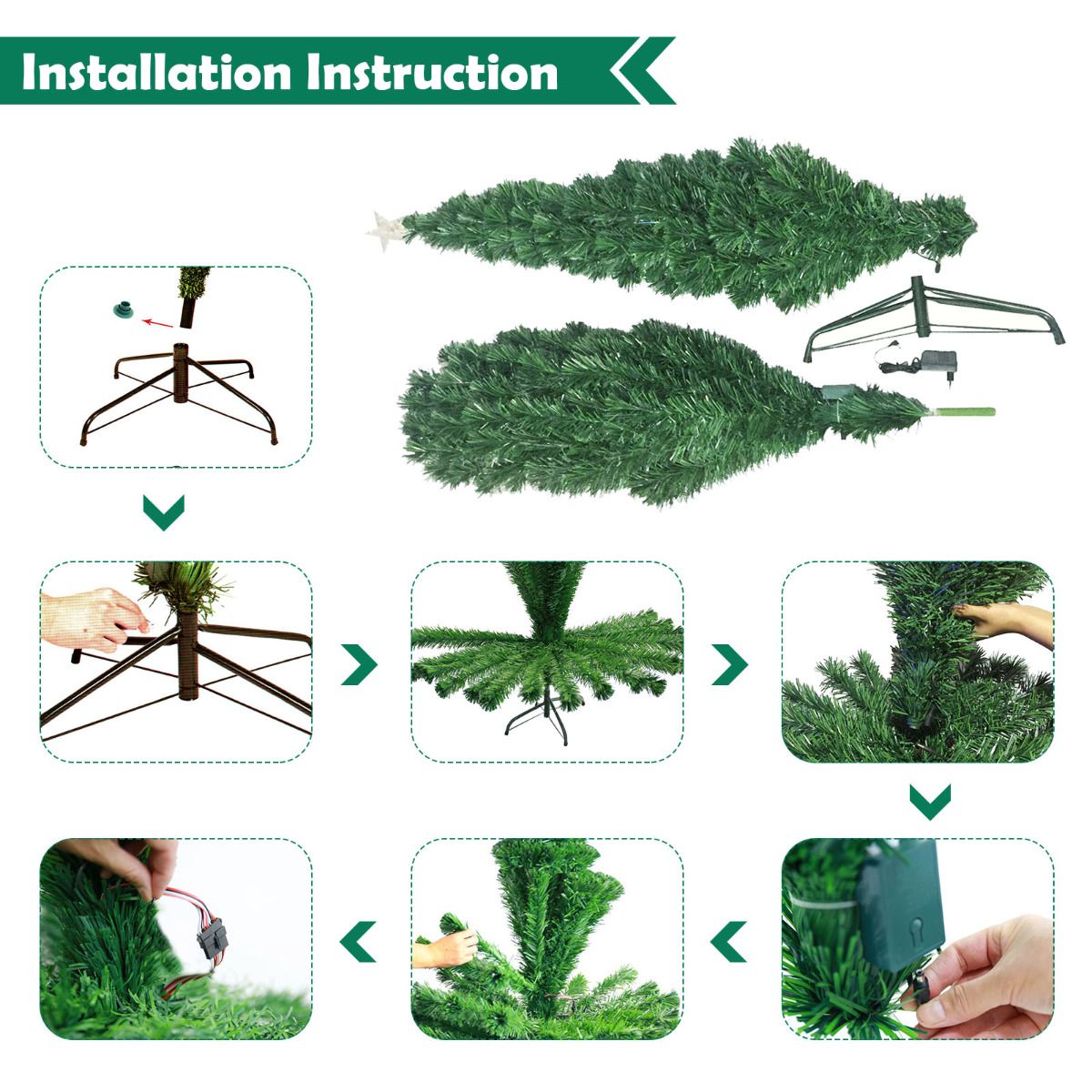 Coast Luxury Artificial Christmas Tree 210 cm Grün - Mit LED und Glasfaser Farbbeleuchtung