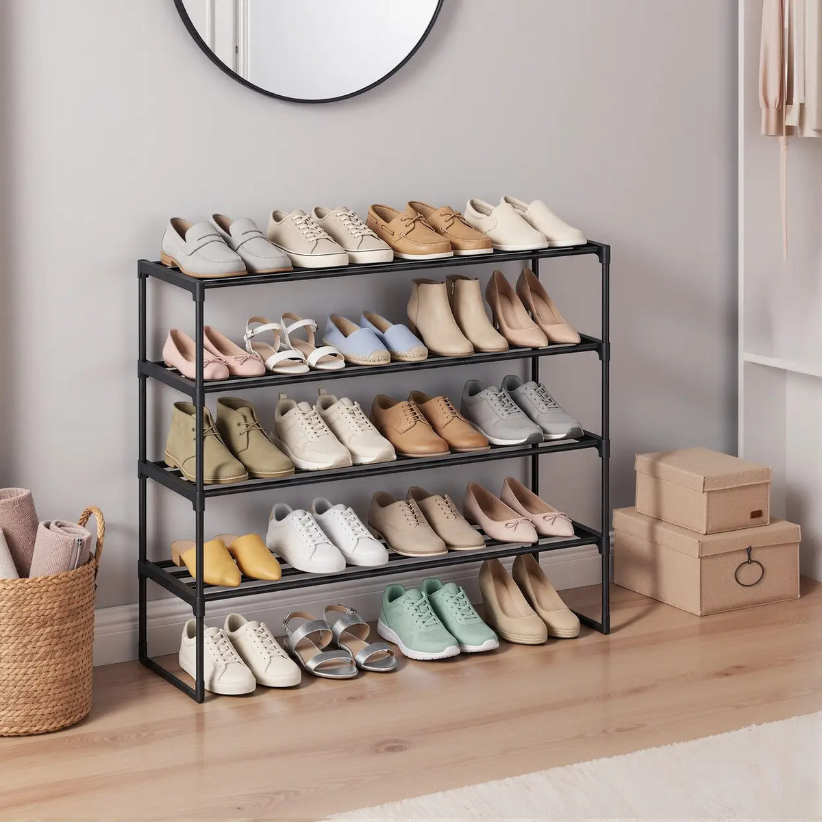 JOYFURNOS Schuhregal, 4-stöckig – schwarz – 30 × 92 × 74 cm