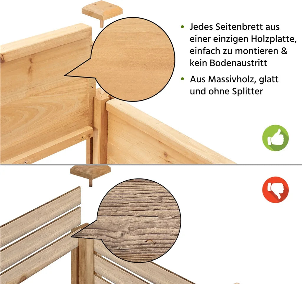 Yaheetech Erhöhter Pflanzkübel aus Holz mit Rollen und Ablagefach – Hellbraun – 105,5 x 56,5 x 83,5 cm