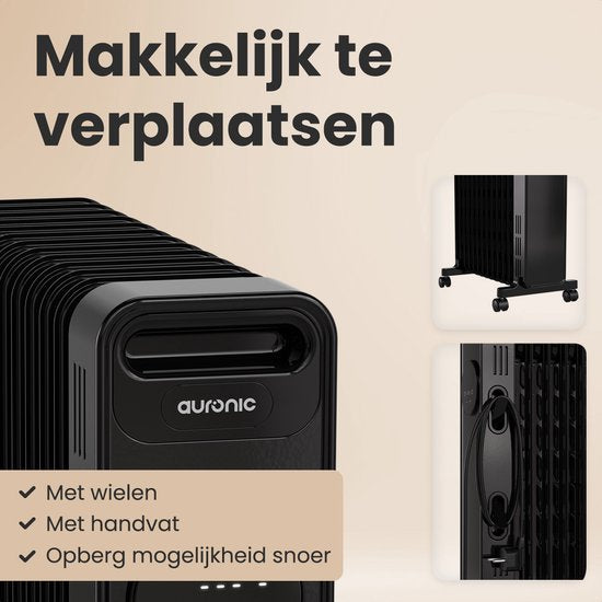 Auronic Ölradiator - Elektrischer Heizkörper - 2500W Heizkörper - Schwarz
