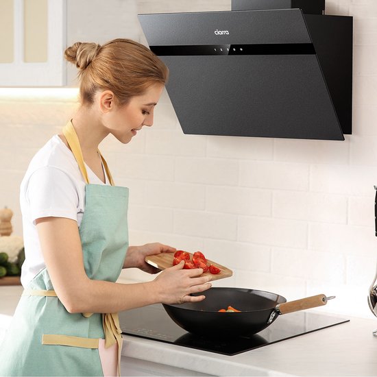 CIARRA CBCG6736H-G 60 cm schräge Dunstabzugshaube, schwarz – Milchglas mit Anti-Fingerabdruck-Beschichtung – mit WLAN – inklusive Set mit Aktivkohlefiltern – 650 m³ – Energieeffizienzklasse A+++