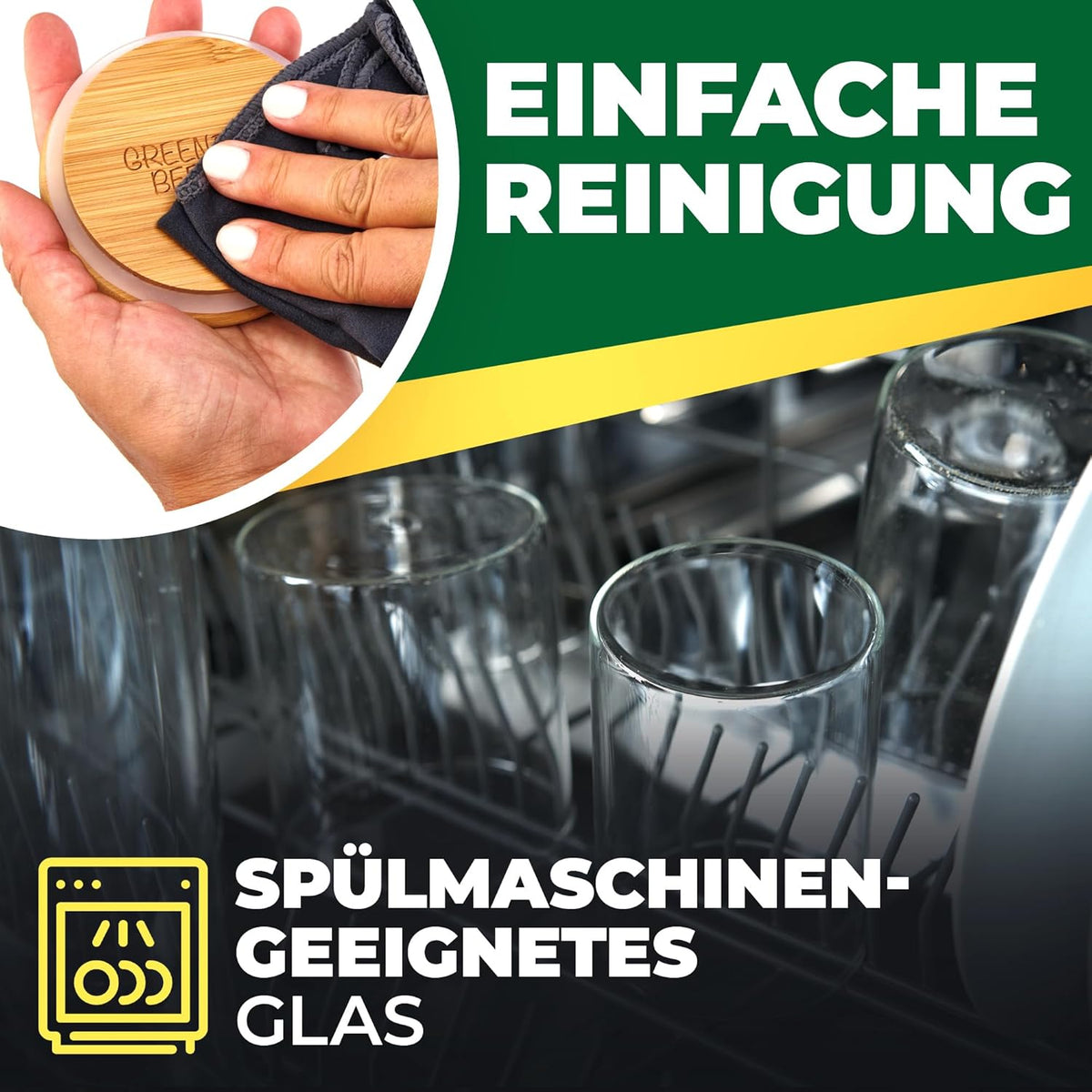 GREEN BEE`S Vorratsglas groß - 2x1500ml Neues Modell - Passgenau für Schublade & Apothekerschrank - Nachhaltige Vorratsgläser mit Deckel luftdicht - Für Mehl, Zucker, Nudeln, Kaffee & Haferflocken