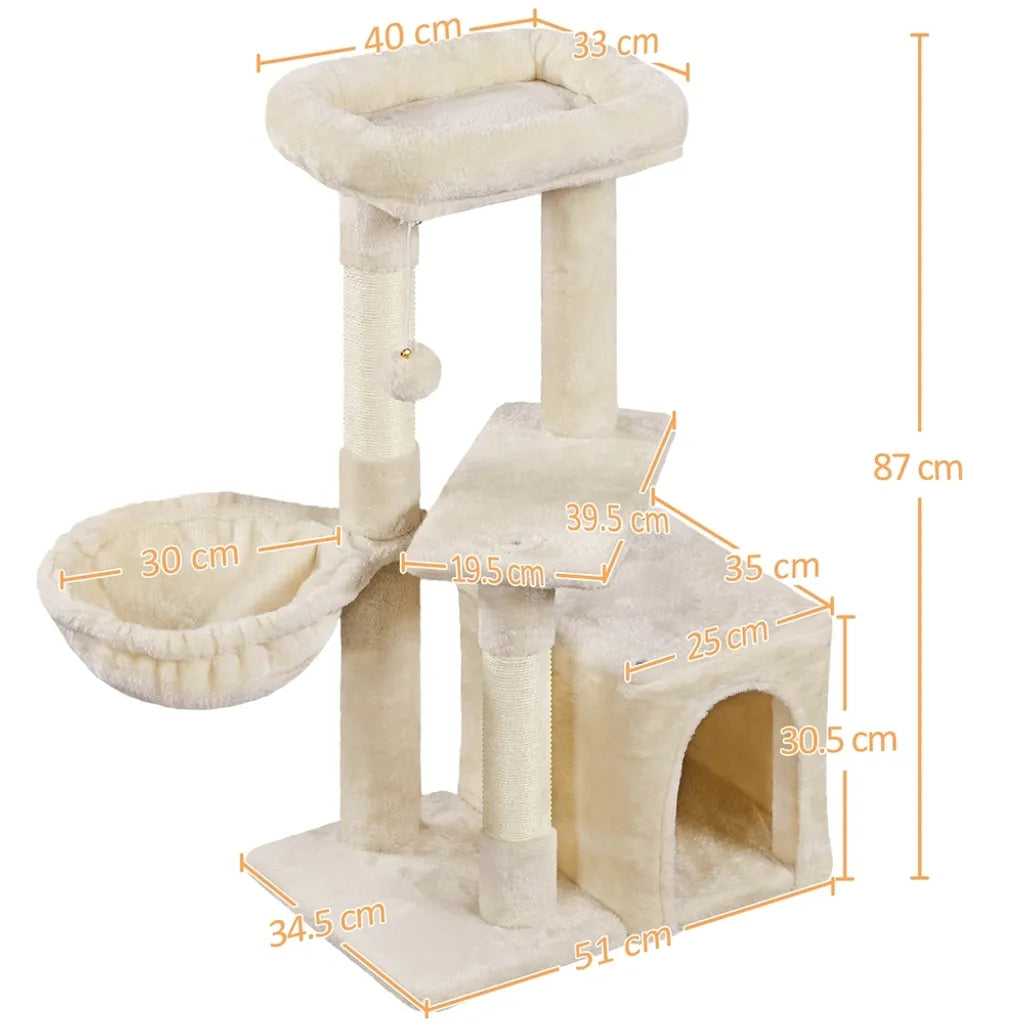 Yaheetech Katzenkratzbaum 87 cm - 3-Schicht - Hängematte - Katzenhaus - Sisal - Beige