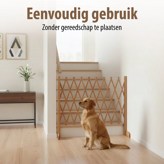 maxxpro Ausziehbares Hundegitter – Ausziehbares Sicherheitsgitter 26–124 cm – für Treppen oder Türöffnungen – Treppengitter ohne Bohren – Hundegitter für drinnen und draußen – Holz – 77 cm hoch