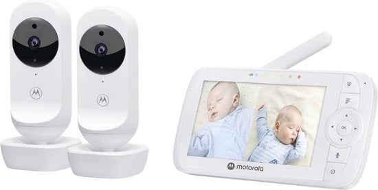 Motorola Nursery VM35-2 - Babyphone mit geteiltem 5-Zoll-Bildschirm und 2 Kameras - Nachtsicht - integriertes Mikrofon