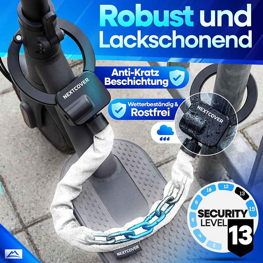 NEXTCOVER E-Scooter-Schloss – Kettenschloss – 90 cm – Steel-Secure – 3 Schlüssel