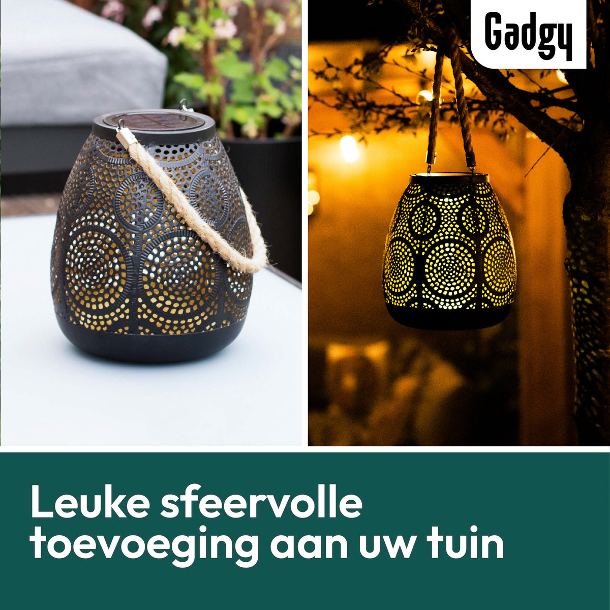 Gadgy Solar Tischlampe Kreise - Solar Gartenleuchten Solarenergie mit Schatteneffekten - Solarlampe Garten, Terrasse & Balkon - Gartenleuchten Led Outdoor Hanging - Laterne Windlicht auf Solarenergie - Laterne für draußen - Bronze / Gold