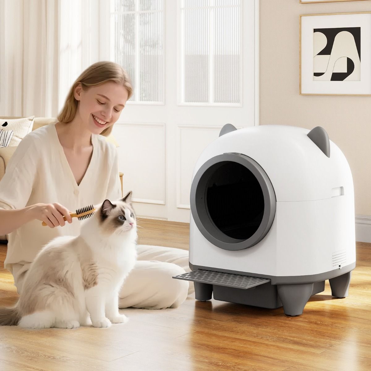 Coast Selbstreinigende Katzentoilette – automatische Katzentoilette mit App-Steuerung – flüsterleise – 80 Liter – weiß