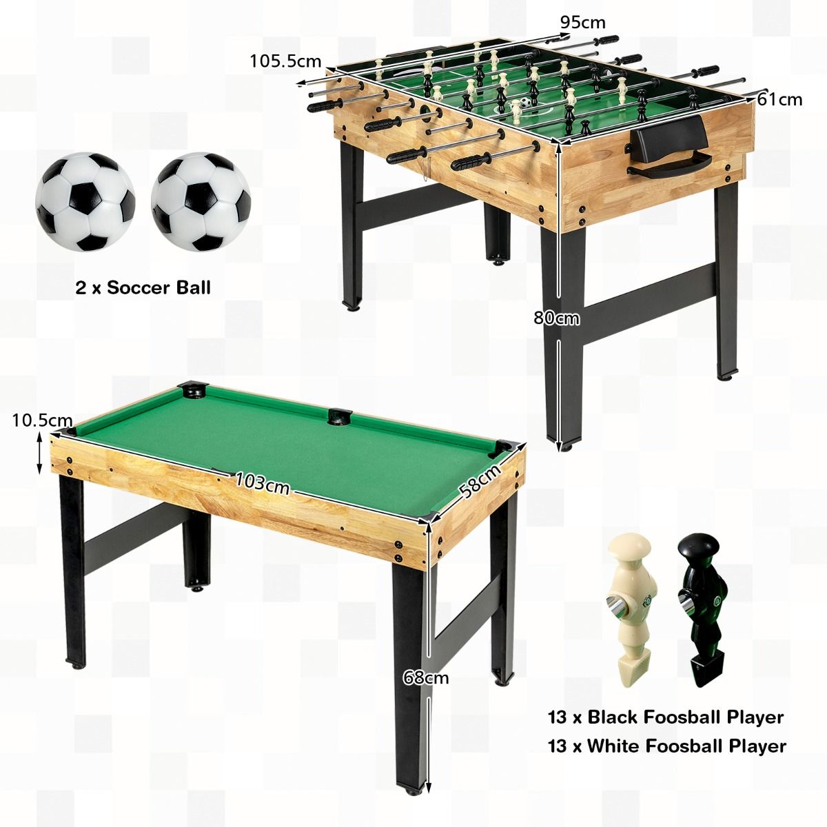 Coast Multifunktionaler Spieltisch – 10-in-1-Spiele – Stapelbares Design – Holz – 105,5 x 61 x 80 cm