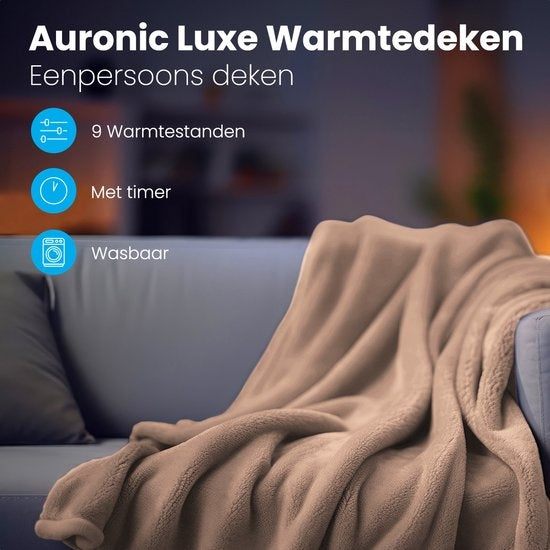 Auronic Electric Blanket - Wärmedecke - 9 Wärmestufen - 1 Person - 160x120cm - Hellbraun