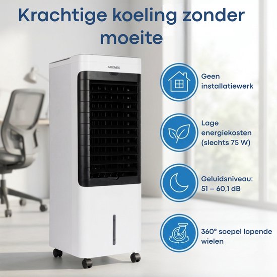 Aironex Luftkühler – Mit Kühlelementen, 5-Liter-Wassertank, Fernbedienung, Timer und LED-Anzeige – Für erfrischende Abkühlung – Keine mobile Klimaanlage, sondern eine effektive Alternative ohne Schlauch