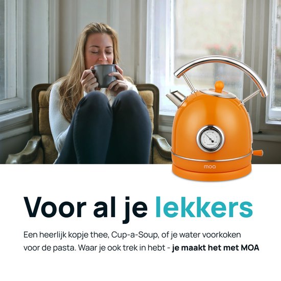 MOA Wasserkocher Retro - 1,8L - Retro - 2200W - Edelstahl - Orange