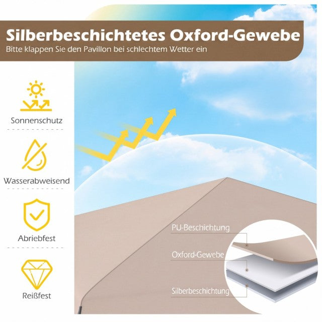 Coast Faltbarer Gartenpavillon 3 x 3 m – Wasserdicht und höhenverstellbar – 247–267 x 300 x 300 cm – Beige