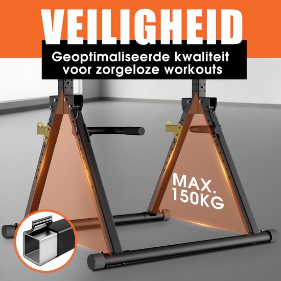 DH FitLife Foldable Power Tower Dip Station | Freistehende Klimmzugstange bis 150 kg mit Dipstangen und Langhantelauflagen | Kraftstation Power Tower | Fitness Station