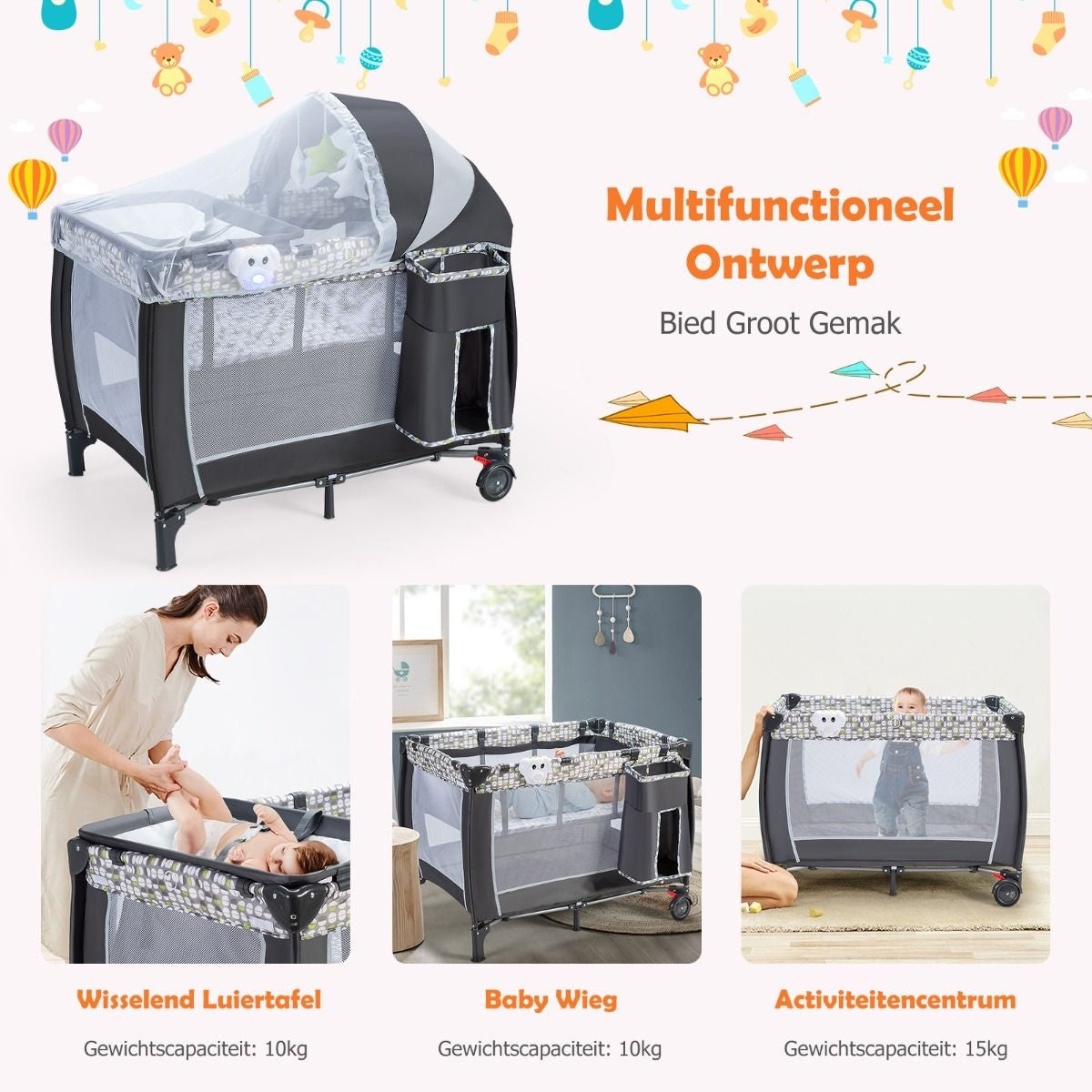 Coast 3-In-1 faltbares Reisebett & Wickelbett & Box mit abnehmbarem und verstellbarem Mesh