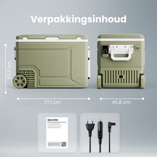 Auronic Elektrische Kühlbox – Kompressor – 80 l – 12 V und 240 Volt – Camping-Kühlschrank – Frigobox für das Auto – mit Rädern und Griff – grün