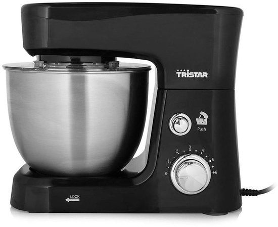 Tristar Küchenmaschine 800 W – Küchenroboter 4,5 l – Edelstahl-Rührschüssel – 12 Programme – Schwarz