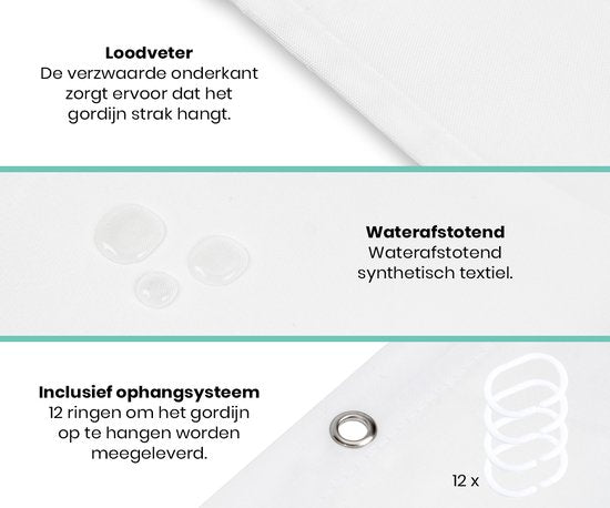 Loti Living Duschvorhang Anti-Schimmel - Weiß - Inklusive Ringe - Wasserdicht - Polyester - Duschvorhang 180x200 cm