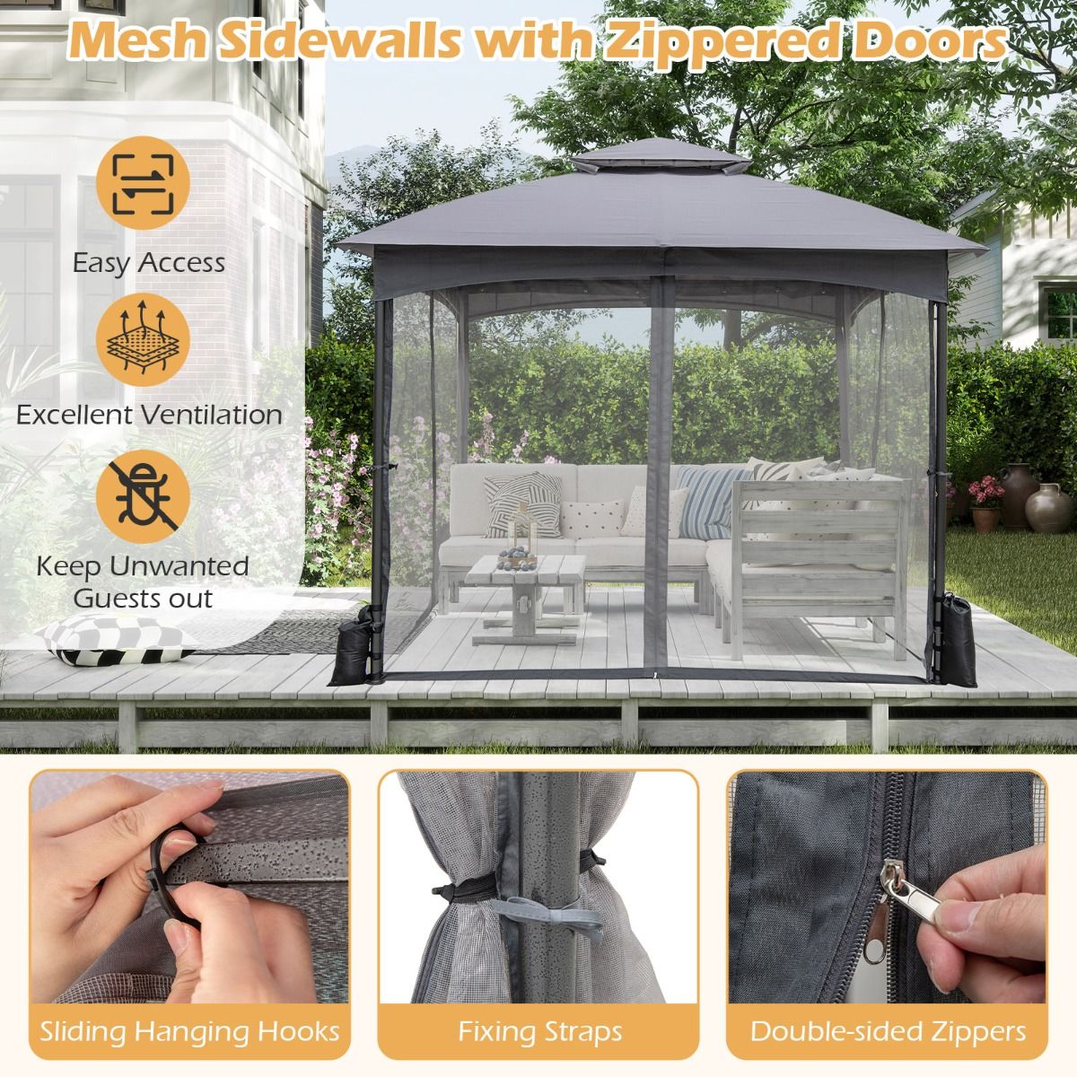 Coast Gartenpavillon – Doppeldach – Moskitonetz – 3 x 3 m – Khaki